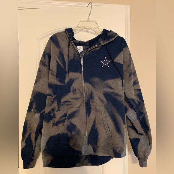 CUSTOM Dallas Cowboys Hanes Men’s Full Zip EcoSmart Hoodie Navy Bleached | Large - Picture 2 of 5
